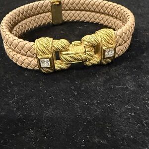 Judith Ripka coated leather cord gold clad and diamonique accents bracelet